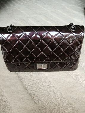 CHANEL Quilted Patent Shoulder Bag - Brown